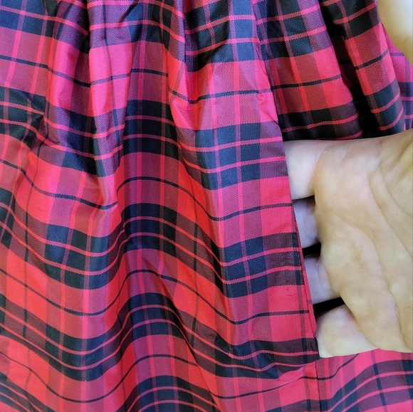 Vintage Prago Plaid Off The Shoulder Ruffle Trim Midi Length Dress Size 8 - Picture 10 of 10